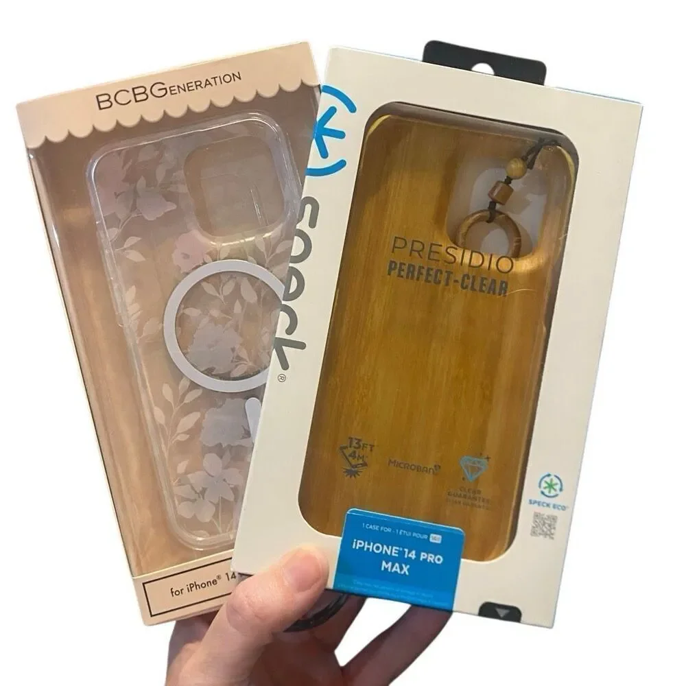 NWT Set of IPhone 14 Pro Max faux wood look and floral case